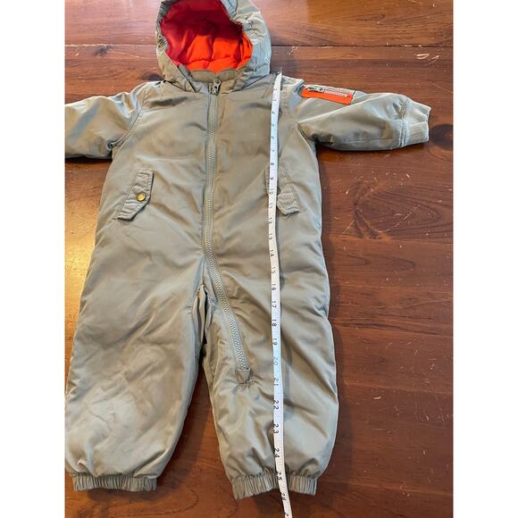 Baby Gap 12-18 Months Snowsuit Hooded One Piece Olive Green Orange Pockets Flaws - Picture 11 of 16